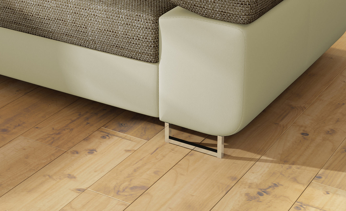 Detal metalowej nóżki narożnika Anton Berlin 03 ciemnobeżowy / Soft 33 beżowy.