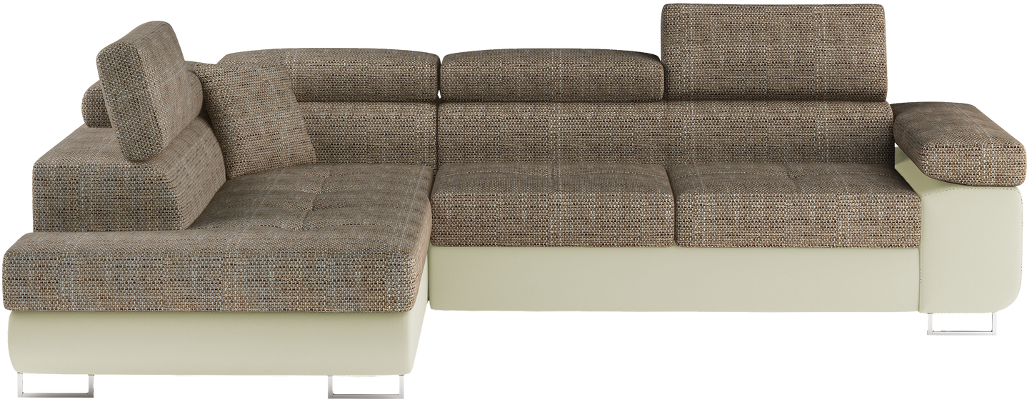 Narożnik Anton Berlin 03 ciemnobeżowy / Soft 33 beżowy – widok frontalny w układzie lewym.