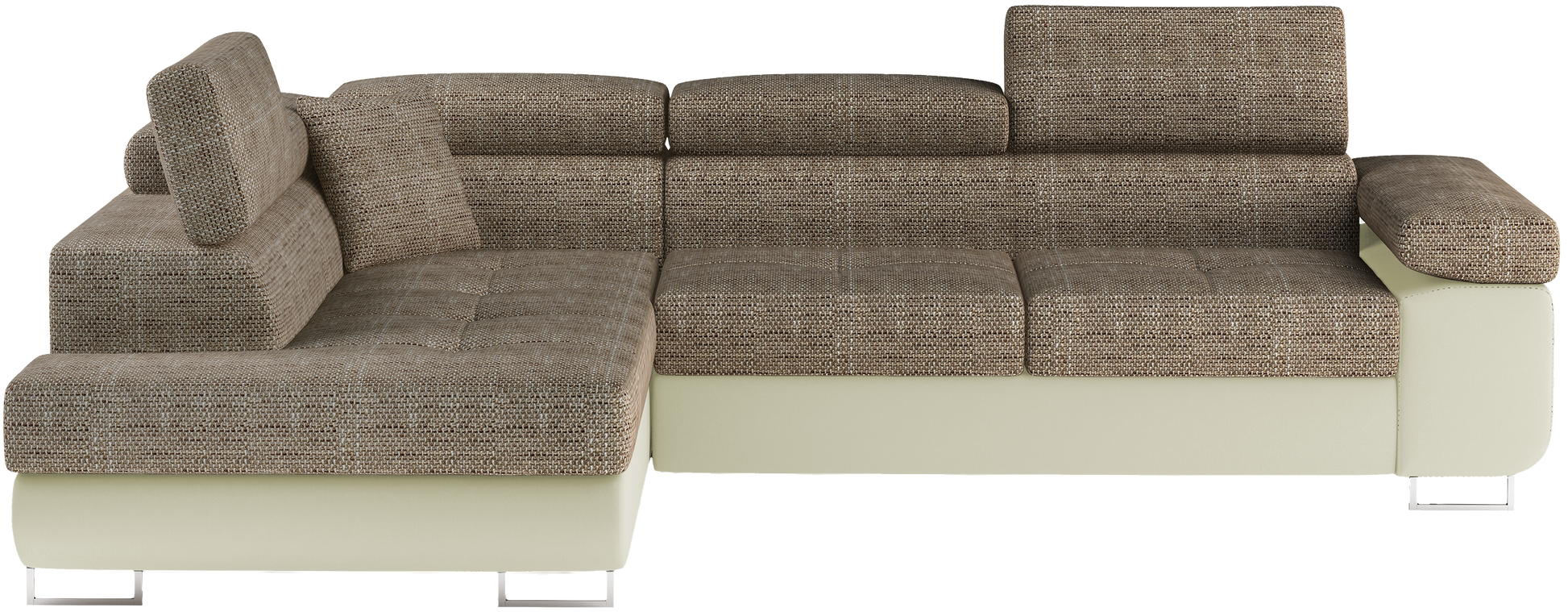 Narożnik Anton Berlin 03 ciemnobeżowy / Soft 33 beżowy – widok frontalny w układzie lewym.