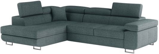 Narożnik Anton w kolorze Cover 17 niebieski, układ lewy – widok z przodu pod kątem.