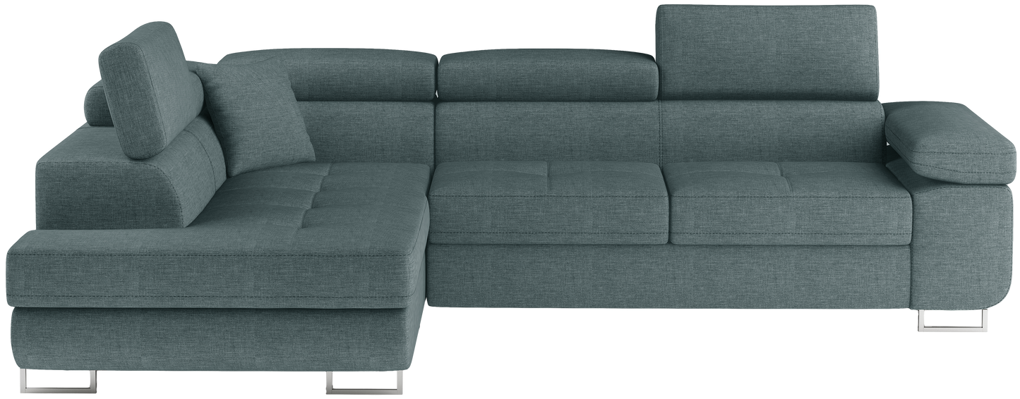 Narożnik Anton Cover 17 niebieski – widok frontalny w układzie lewym.