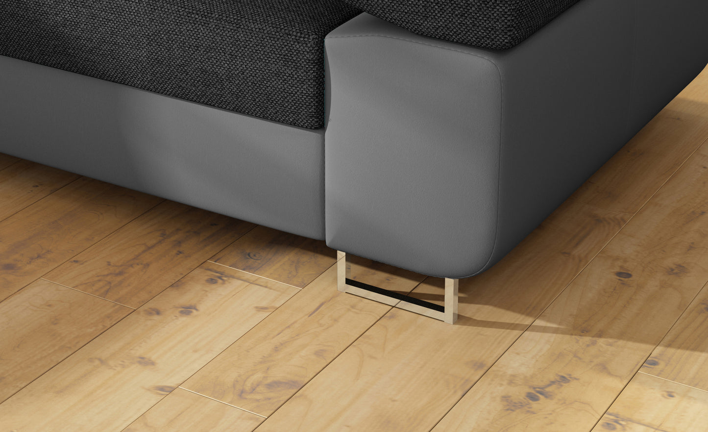 Detal metalowej nóżki narożnika Anton Inari 96 ciemnoszary / Soft 29 szary.