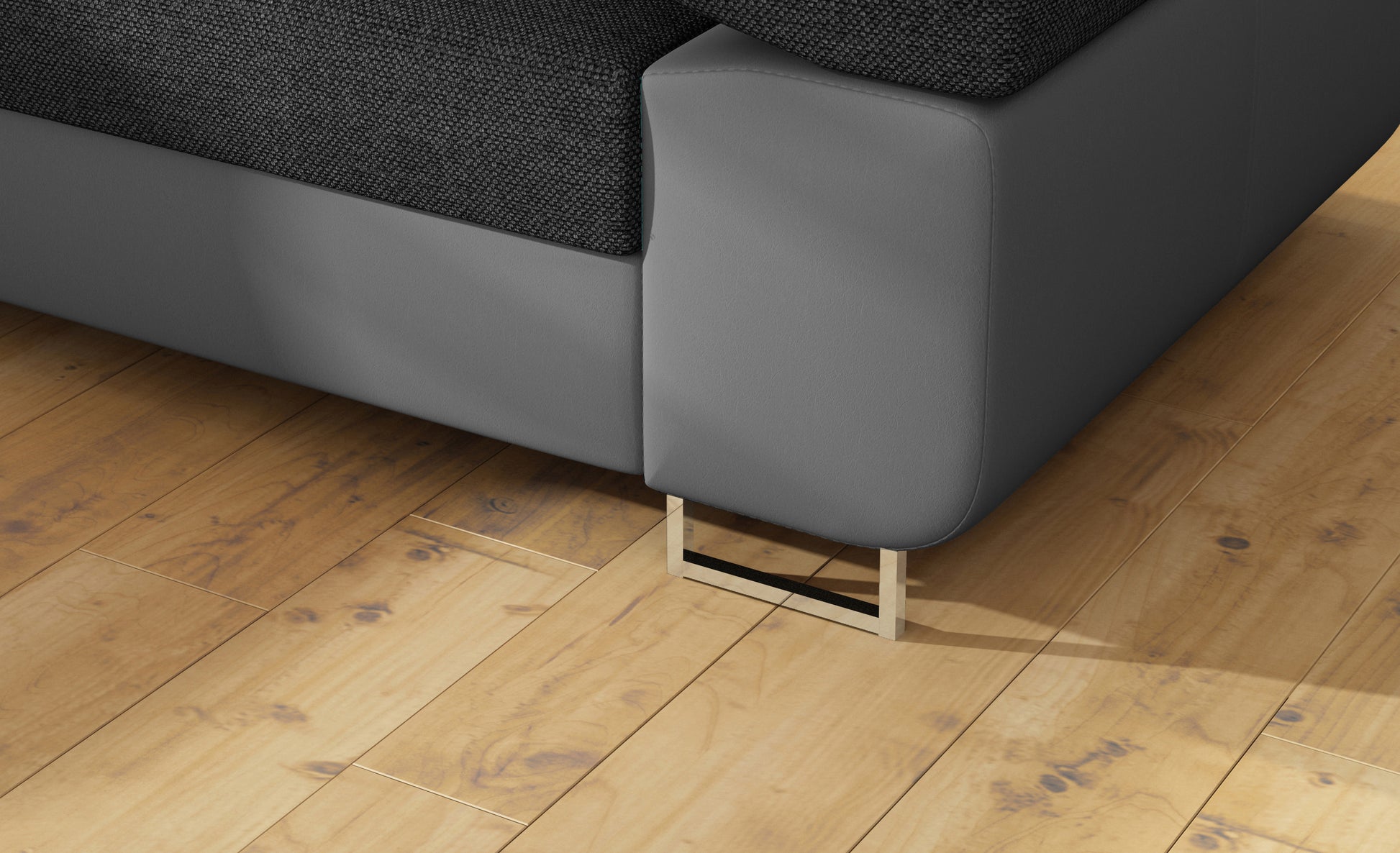 Detal metalowej nóżki narożnika Anton Inari 96 ciemnoszary / Soft 29 szary.