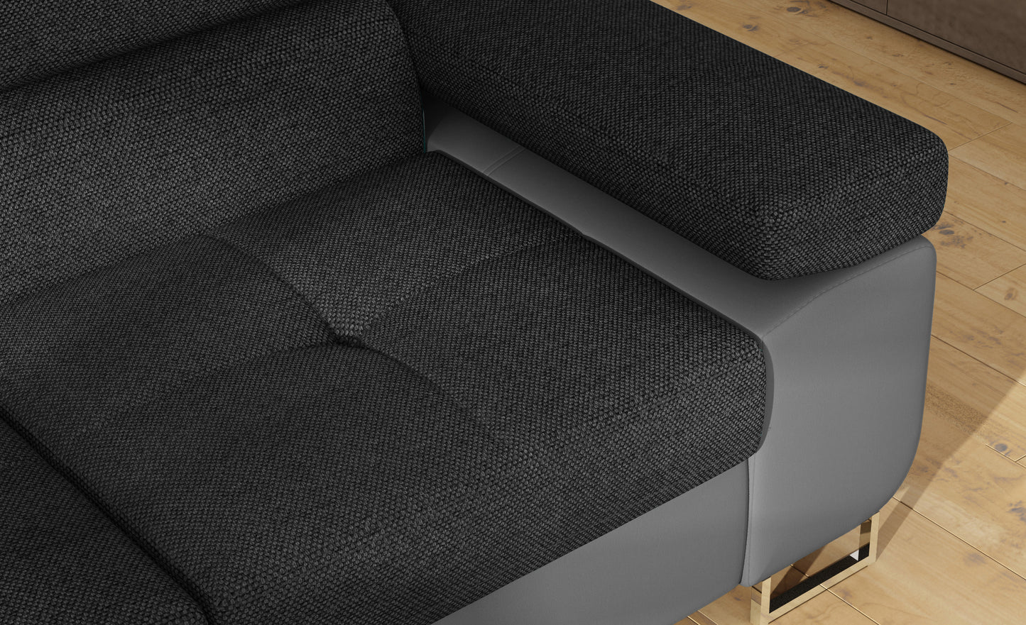 Podłokietnik narożnika Anton w kolorze Inari 96 ciemnoszary / Soft 29 szary – widok z góry.