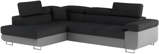 Narożnik Anton w kolorze Inari 96 ciemnoszary / Soft 29 szary, układ lewy – widok z przodu pod kątem.