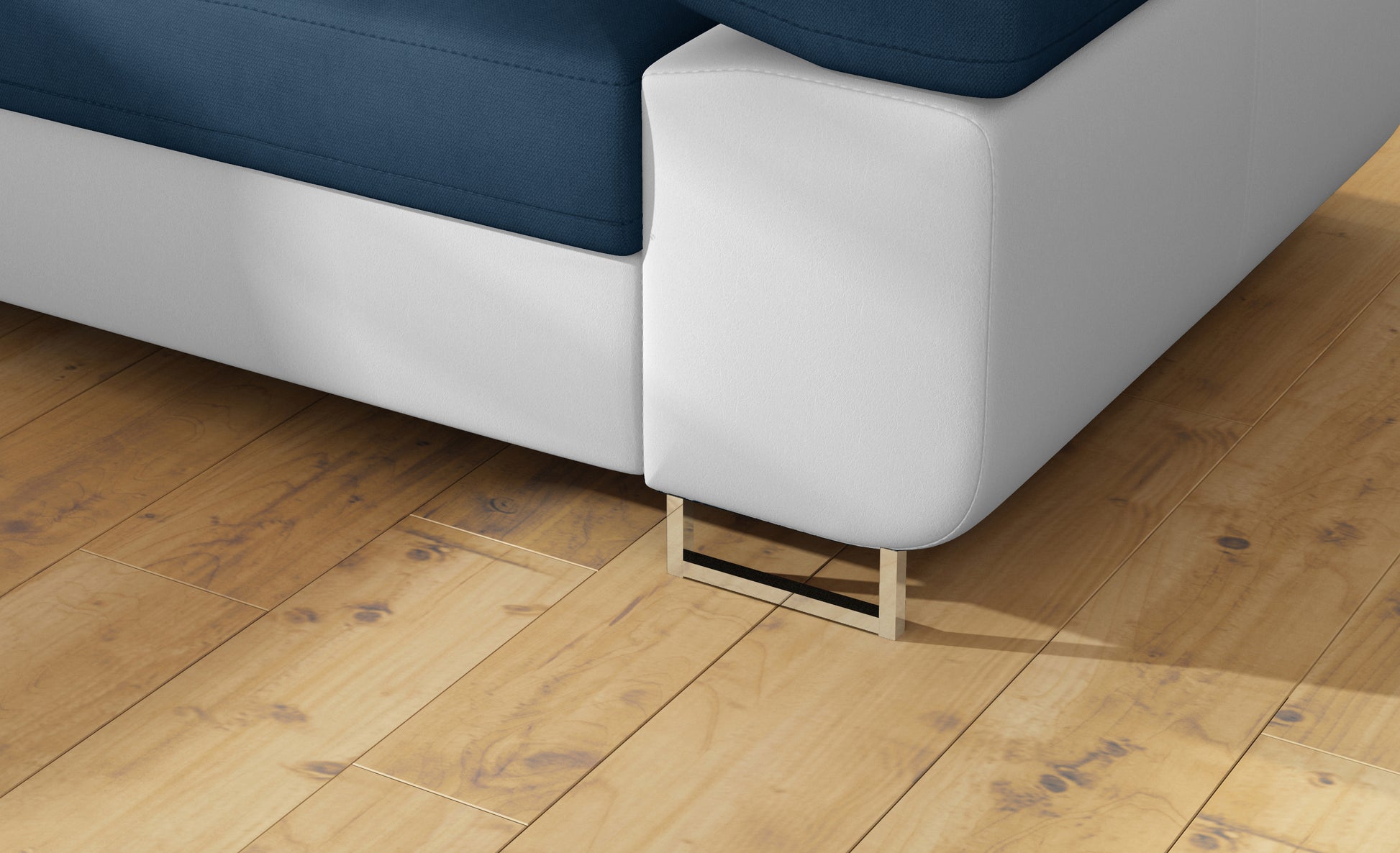 Detal metalowej nóżki narożnika Anton Kronos 09 granatowy / Soft 17 biały.