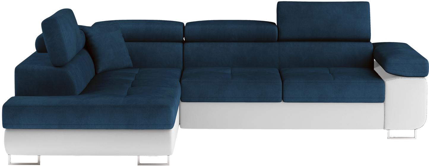 Narożnik Anton Kronos 09 granatowy / Soft 17 biały – widok frontalny w układzie lewym.