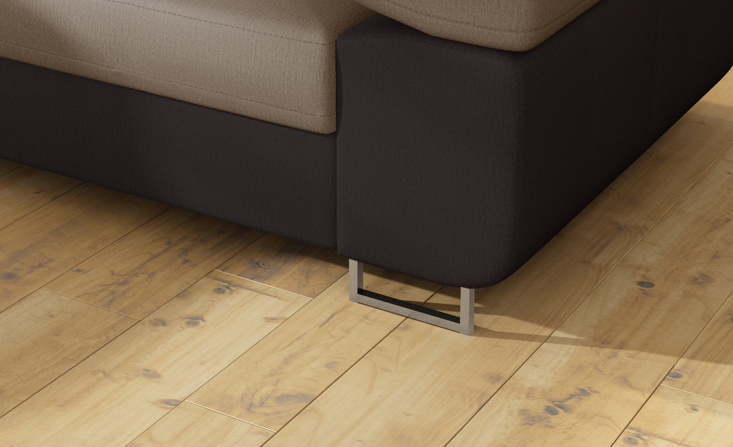 Detal metalowej nóżki narożnika Anton Monolith 09 jasnobrązowy / Monolith 29 brązowy.