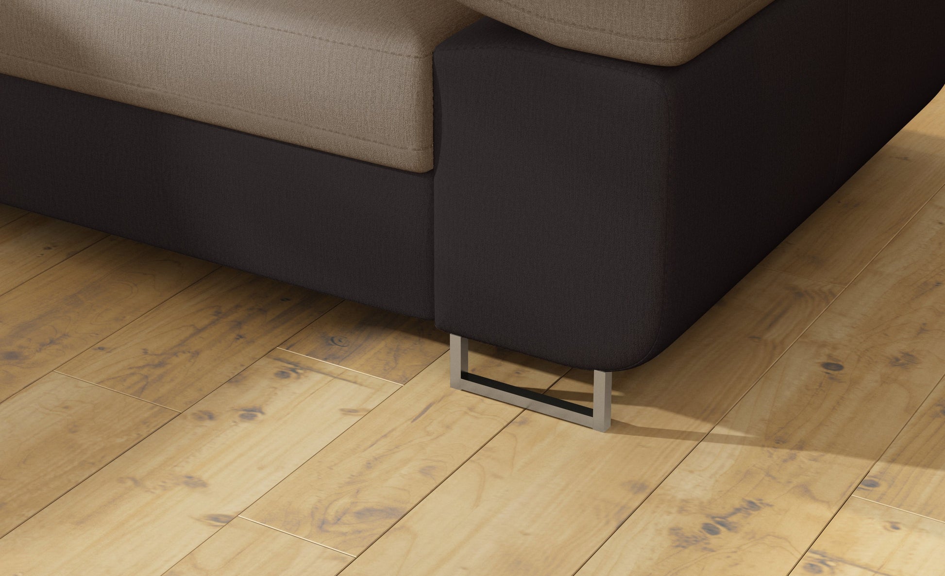 Detal metalowej nóżki narożnika Anton Monolith 09 jasnobrązowy / Monolith 29 brązowy.