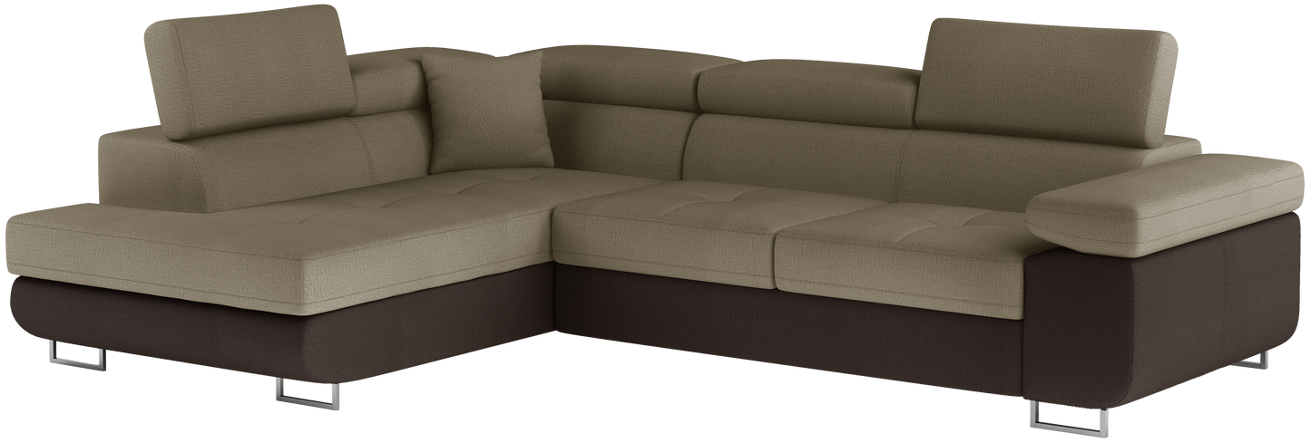 Narożnik Anton w kolorze Monolith 09 jasnobrązowy / Monolith 29 brązowy, układ lewy – widok z przodu pod kątem.