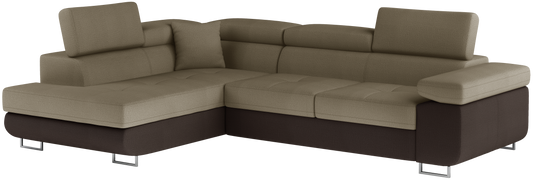 Narożnik Anton w kolorze Monolith 09 jasnobrązowy / Monolith 29 brązowy, układ lewy – widok z przodu pod kątem.