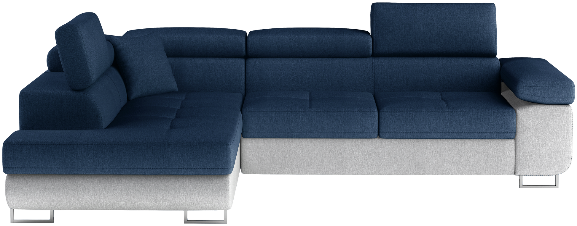 Narożnik Anton Monolith 77 niebieski / Monolith 84 jasnoszary – widok frontalny w układzie lewym.