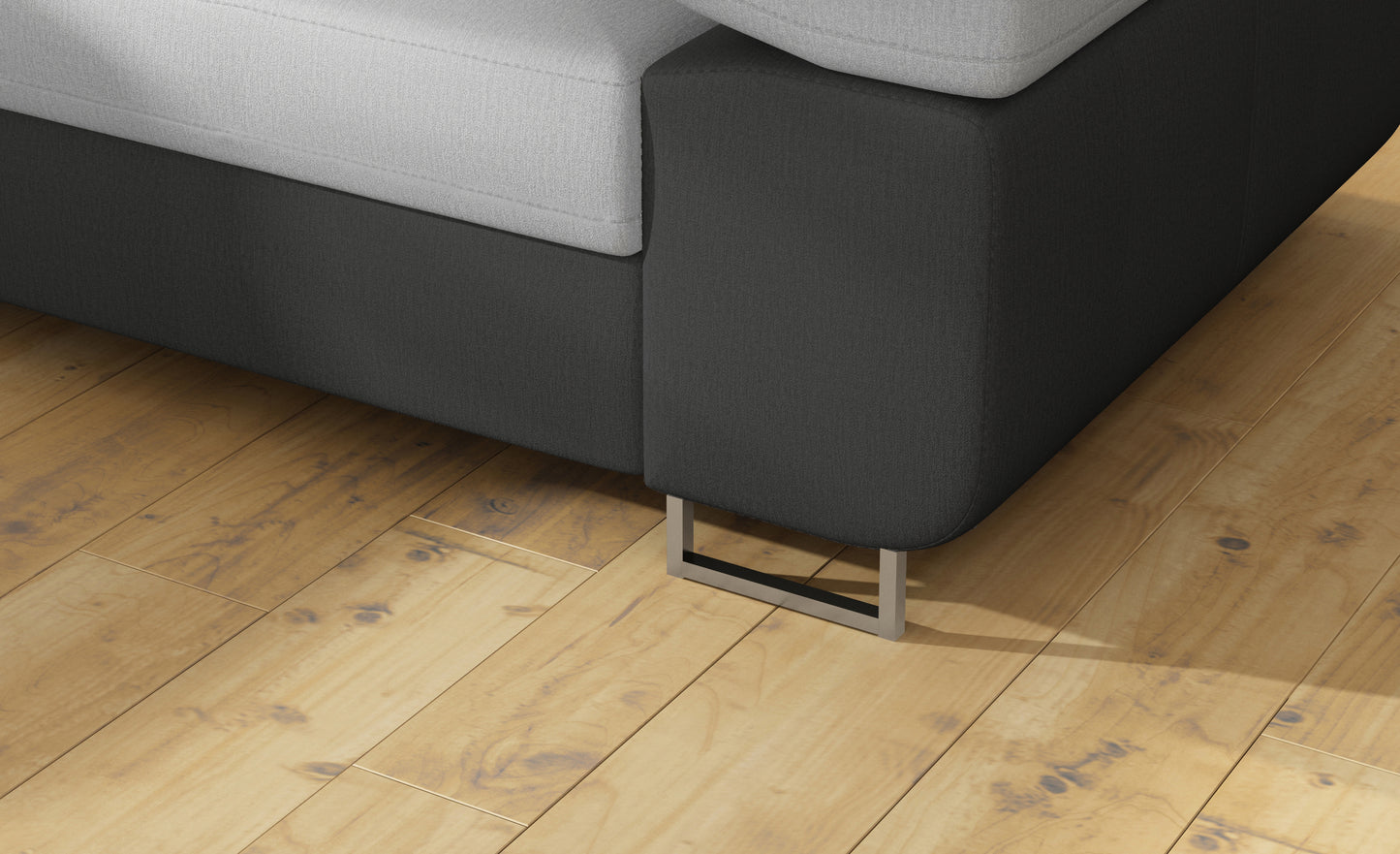 Detal metalowej nóżki narożnika Anton Monolith 84 jasnoszary / Monolith 97 ciemnoszary.