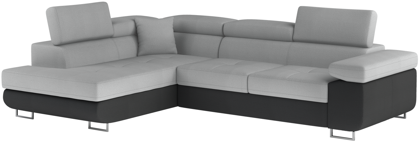 Narożnik Anton w kolorze Monolith 84 jasnoszary / Monolith 97 ciemnoszary, układ lewy – widok z przodu pod kątem.