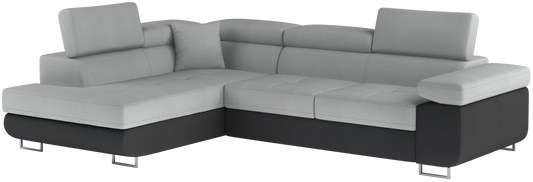 Narożnik Anton w kolorze Monolith 84 jasnoszary / Monolith 97 ciemnoszary, układ lewy – widok z przodu pod kątem.