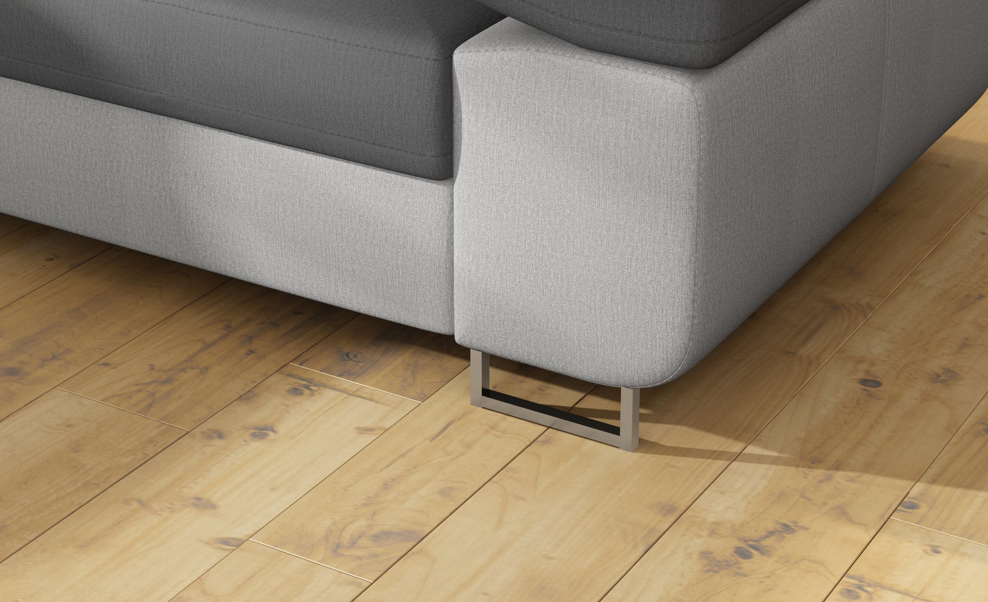 Detal metalowej nóżki narożnika Anton Monolith 97 ciemnoszary / Monolith 84 jasnoszary.