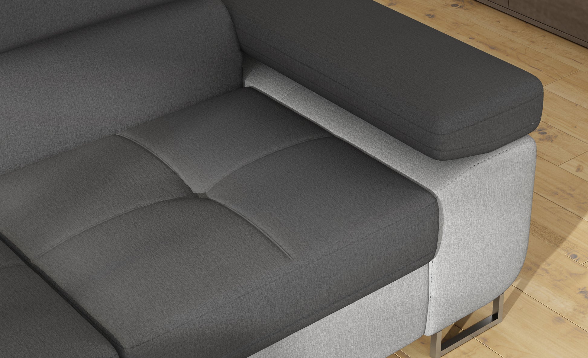 Podłokietnik narożnika Anton w kolorze Monolith 97 ciemnoszary / Monolith 84 jasnoszary – widok z góry.