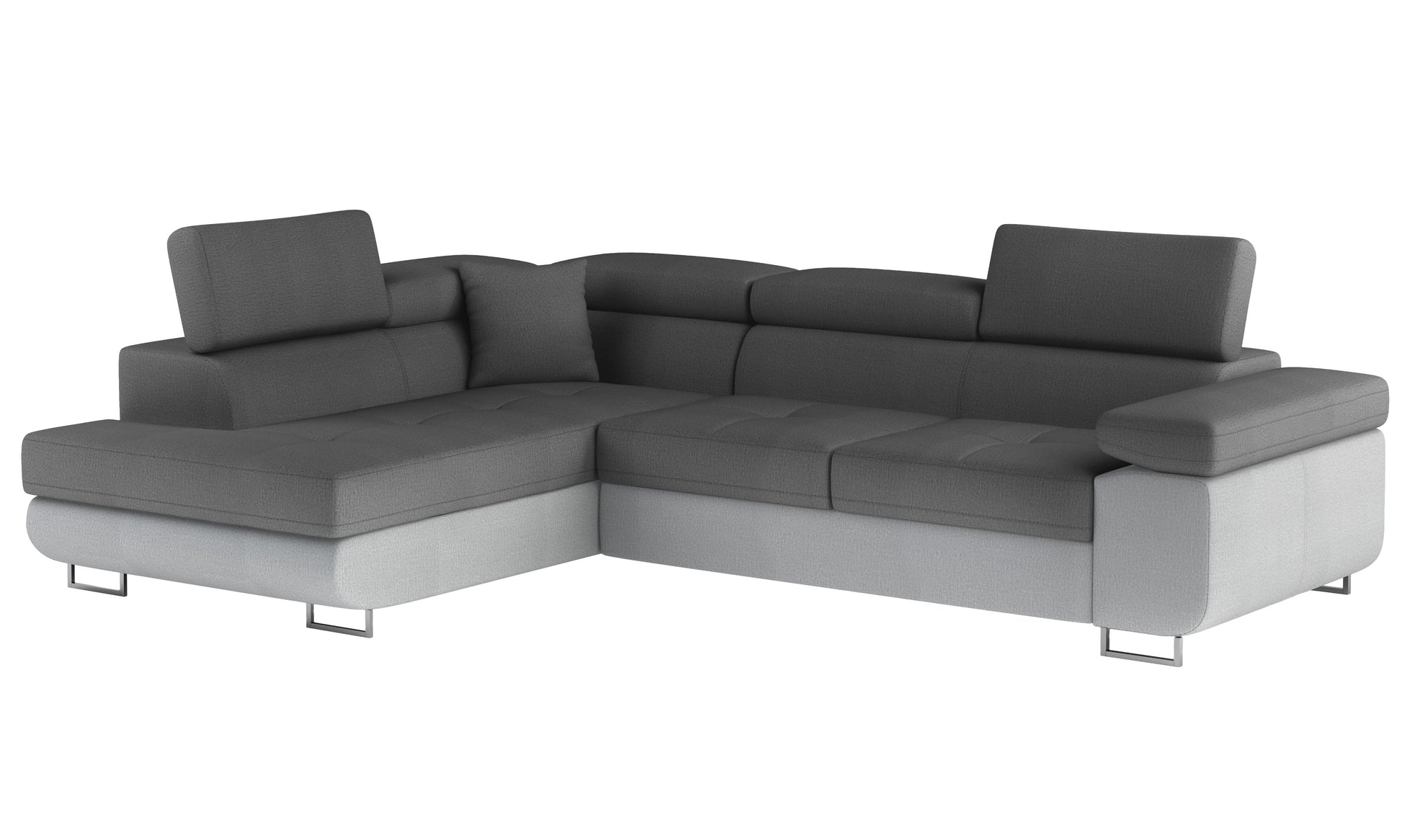 Narożnik Anton w kolorze Monolith 97 ciemnoszary / Monolith 84 jasnoszary, układ lewy – widok z przodu pod kątem.