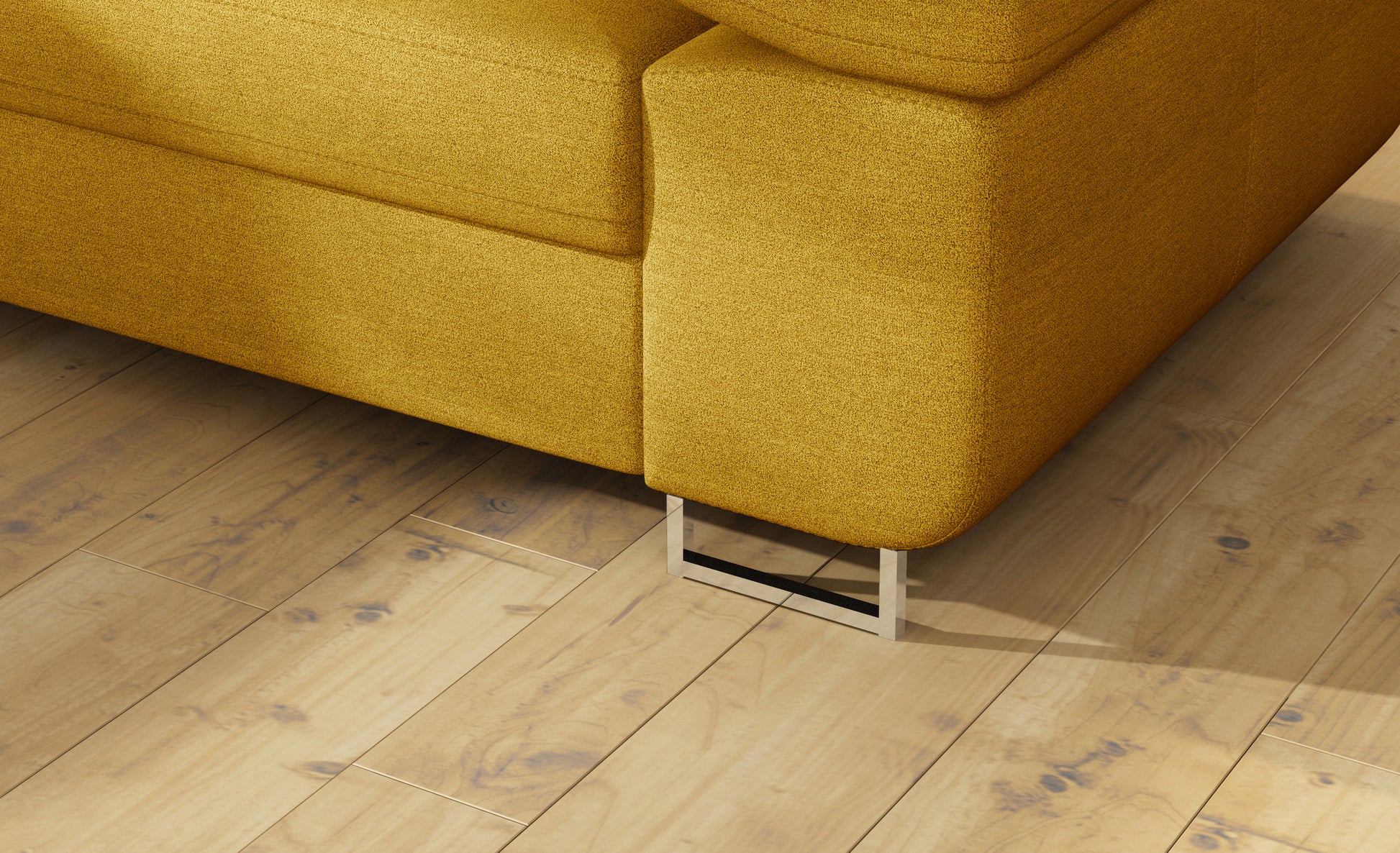 Detal metalowej nóżki narożnika Anton Omega 68 żółty.