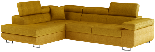 Narożnik Anton w kolorze Omega 68 żółty, układ lewy – widok z przodu pod kątem.