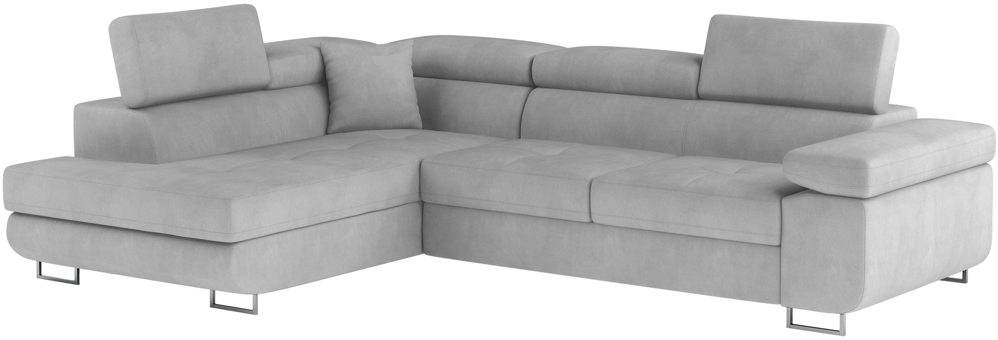 Narożnik Anton w kolorze Paros 05 jasnoszary, układ lewy – widok z przodu pod kątem.