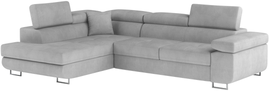 Narożnik Anton w kolorze Paros 05 jasnoszary, układ lewy – widok z przodu pod kątem.