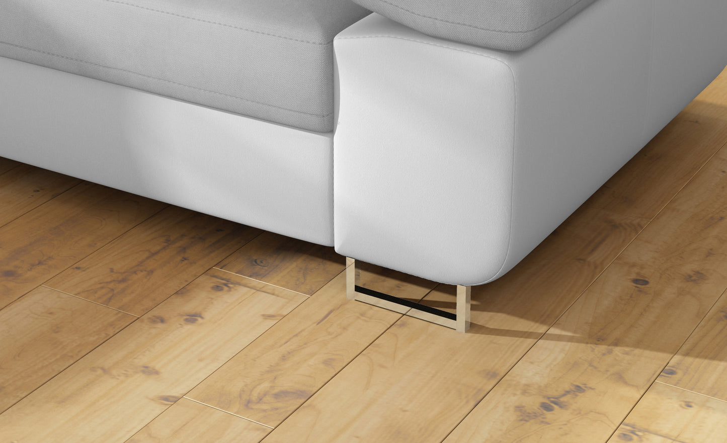 Detal metalowej nóżki narożnika Anton Paros 05 jasnoszary / Soft 17 biały.