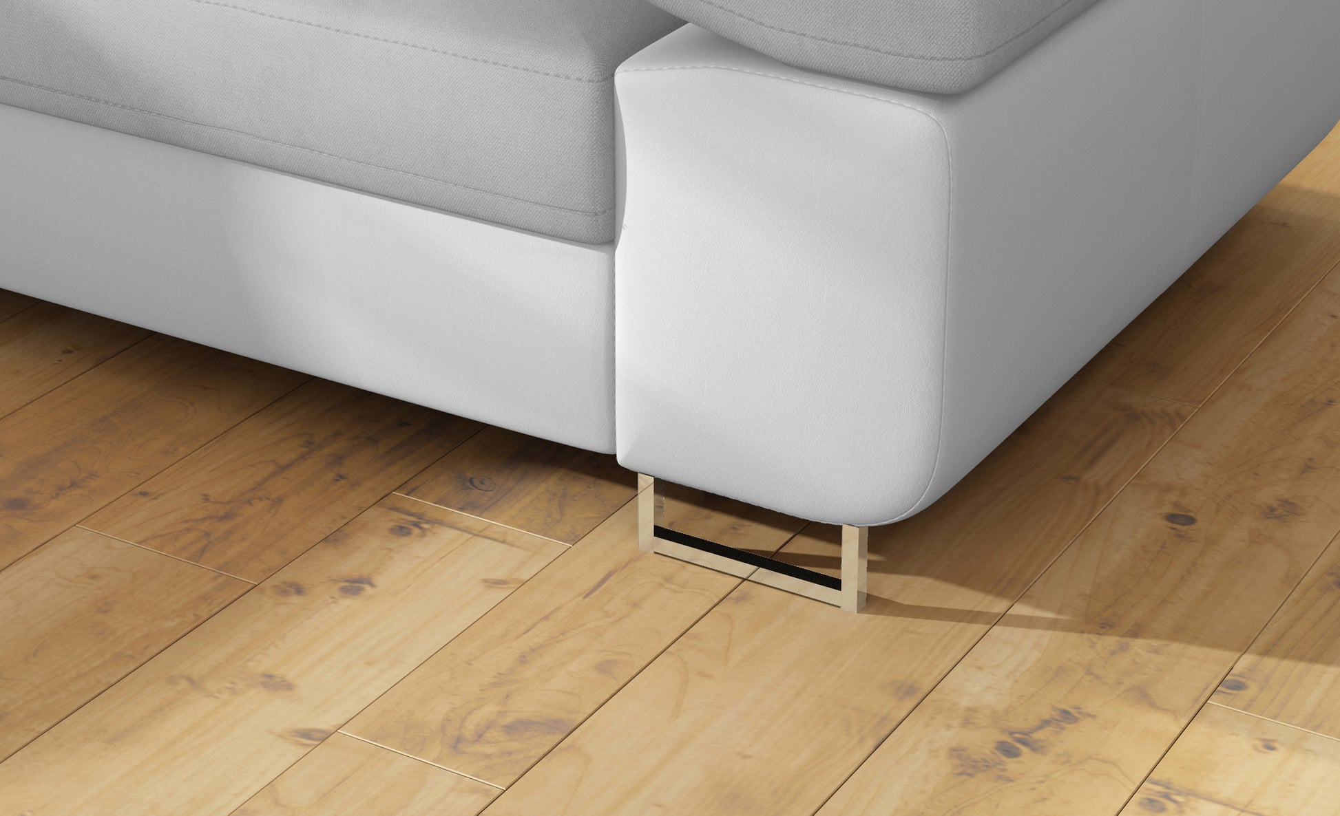 Detal metalowej nóżki narożnika Anton Paros 05 jasnoszary / Soft 17 biały.