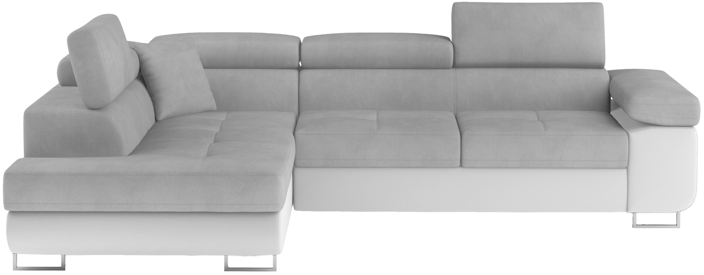 Narożnik Anton Paros 05 jasnoszary / Soft 17 biały – widok frontalny w układzie lewym.