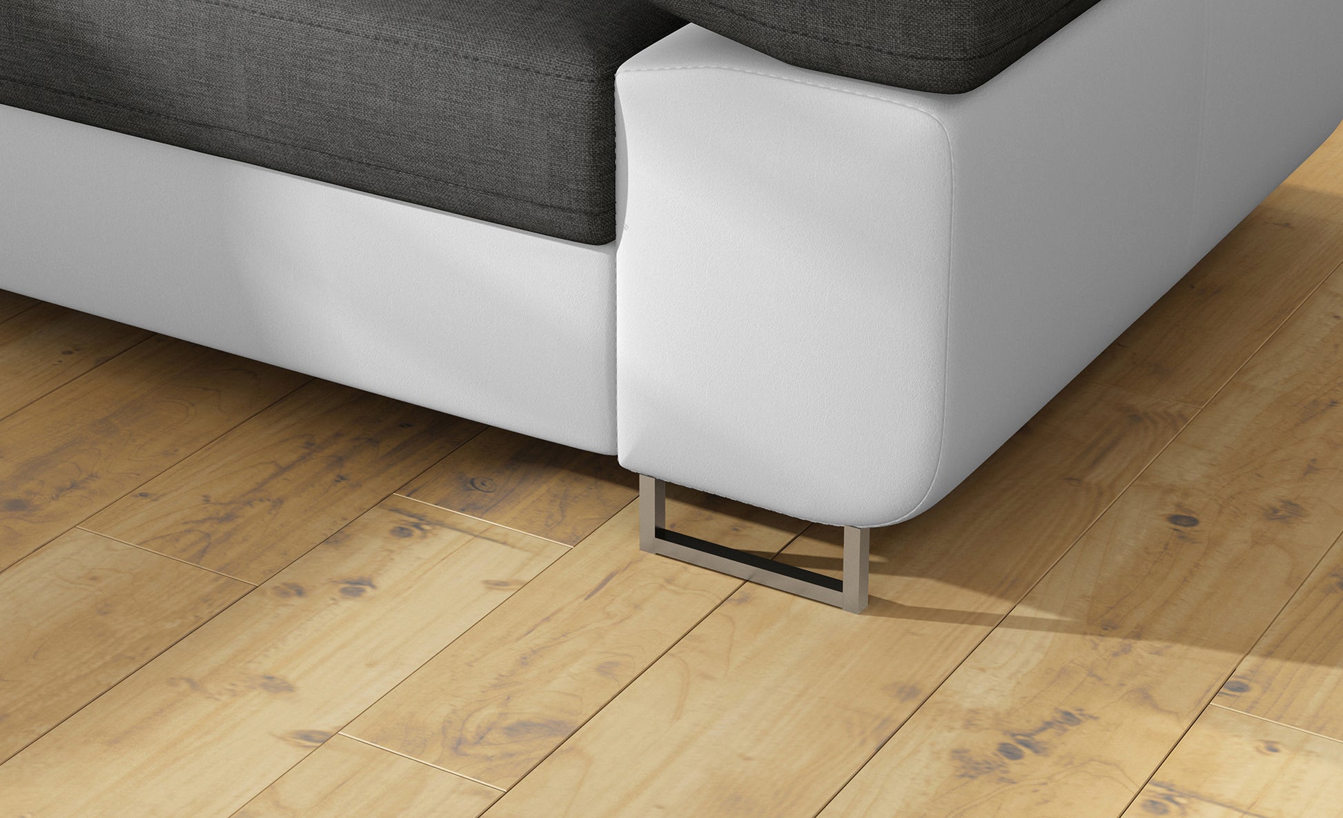 Detal metalowej nóżki narożnika Anton Sawana 05 ciemnoszary / Soft 17 biały.