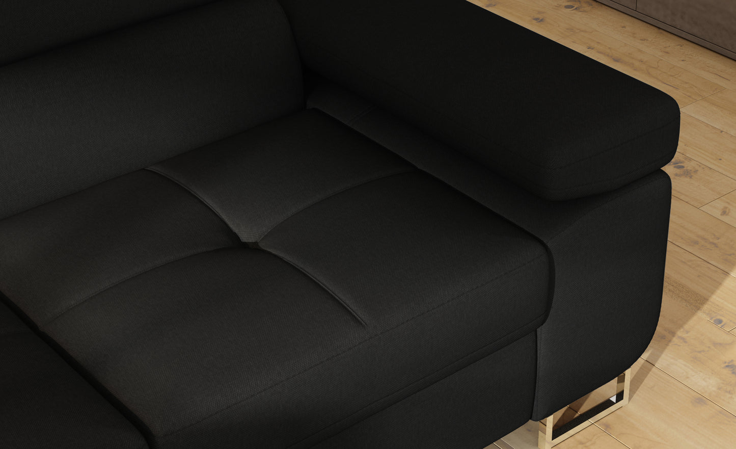 Podłokietnik narożnika Anton w kolorze Sawana 14 czarny – widok z góry.