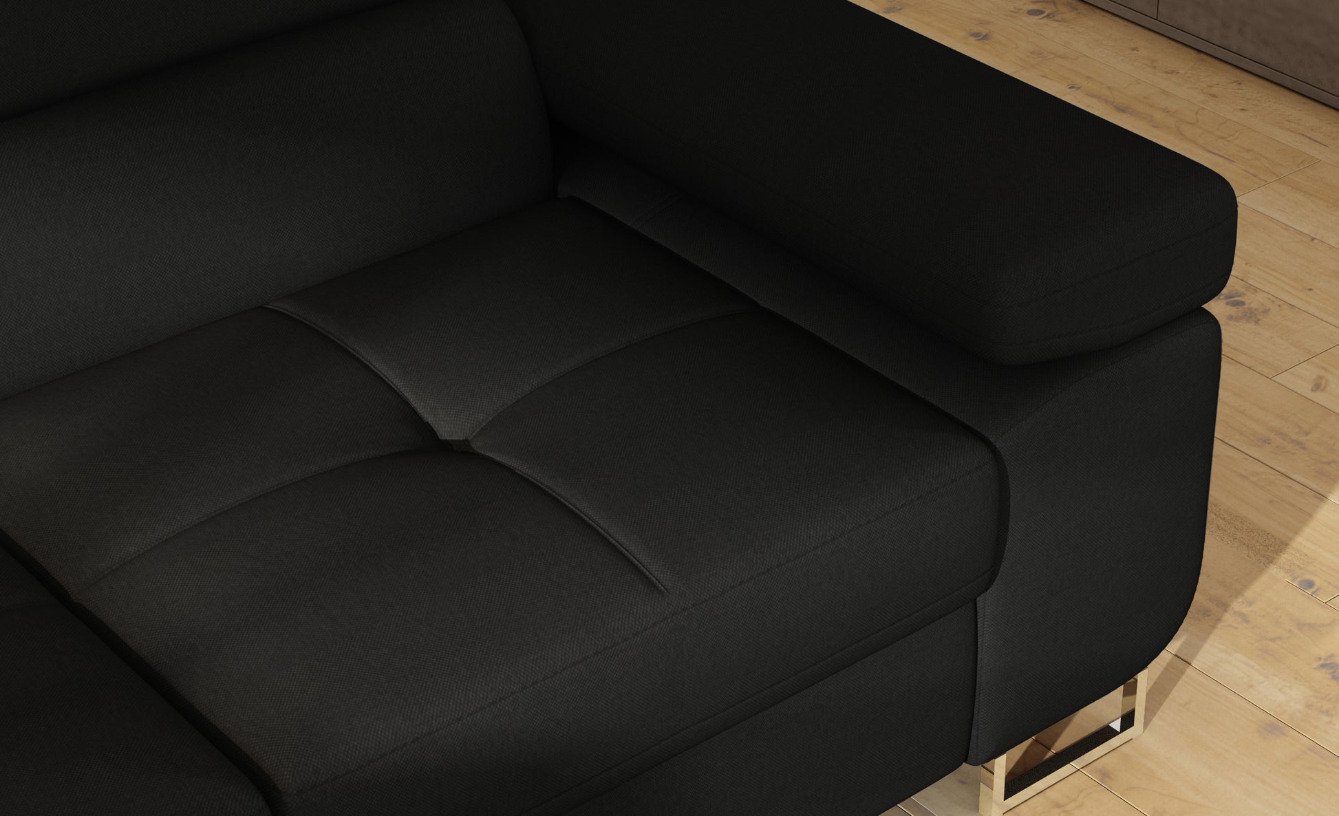 Podłokietnik narożnika Anton w kolorze Sawana 14 czarny – widok z góry.