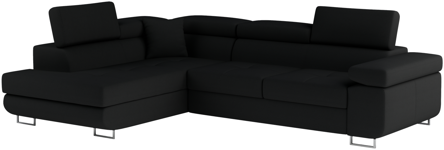 Narożnik Anton w kolorze Sawana 14 czarny, układ lewy – widok z przodu pod kątem.