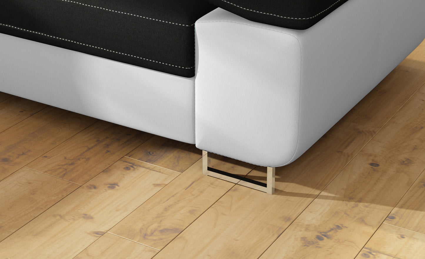 Detal metalowej nóżki narożnika Anton Sawana 14 czarny / Soft 17 biały.