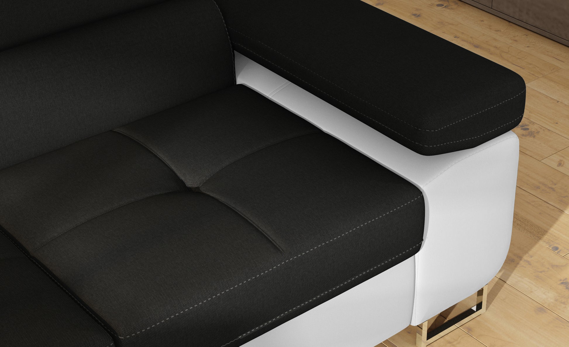 Podłokietnik narożnika Anton w kolorze Sawana 14 czarny / Soft 17 biały – widok z góry.