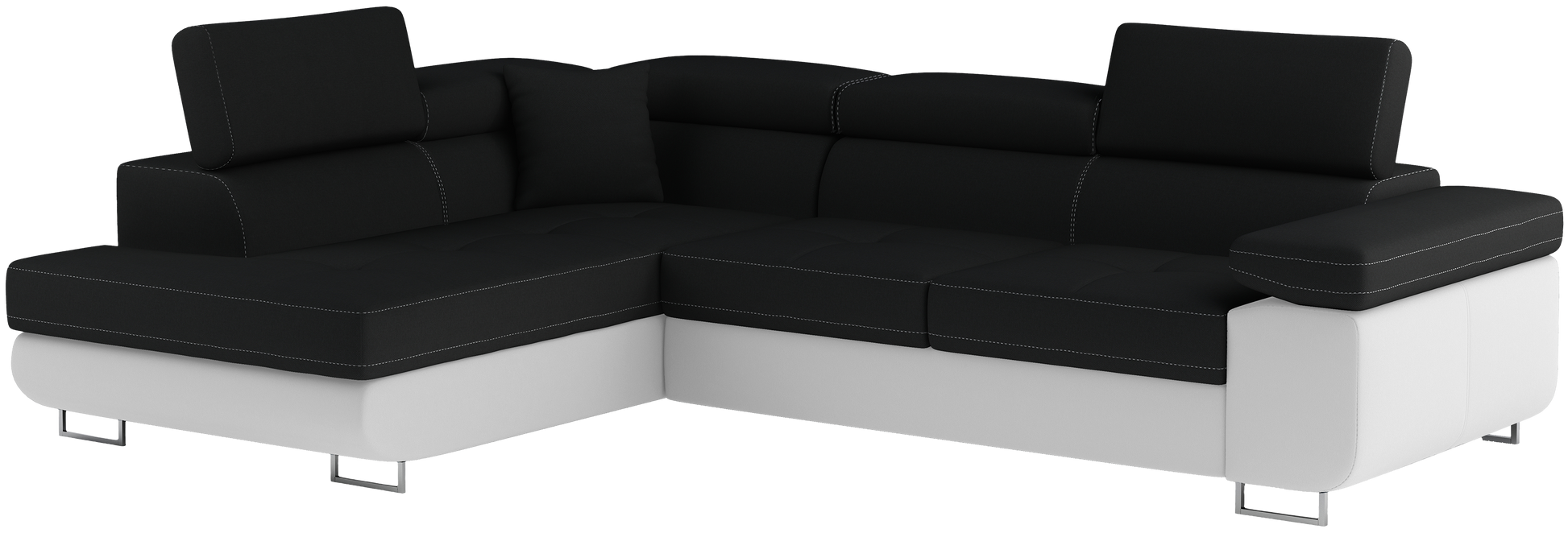 Narożnik Anton w kolorze Sawana 14 czarny / Soft 17 biały, układ lewy – widok z przodu pod kątem.