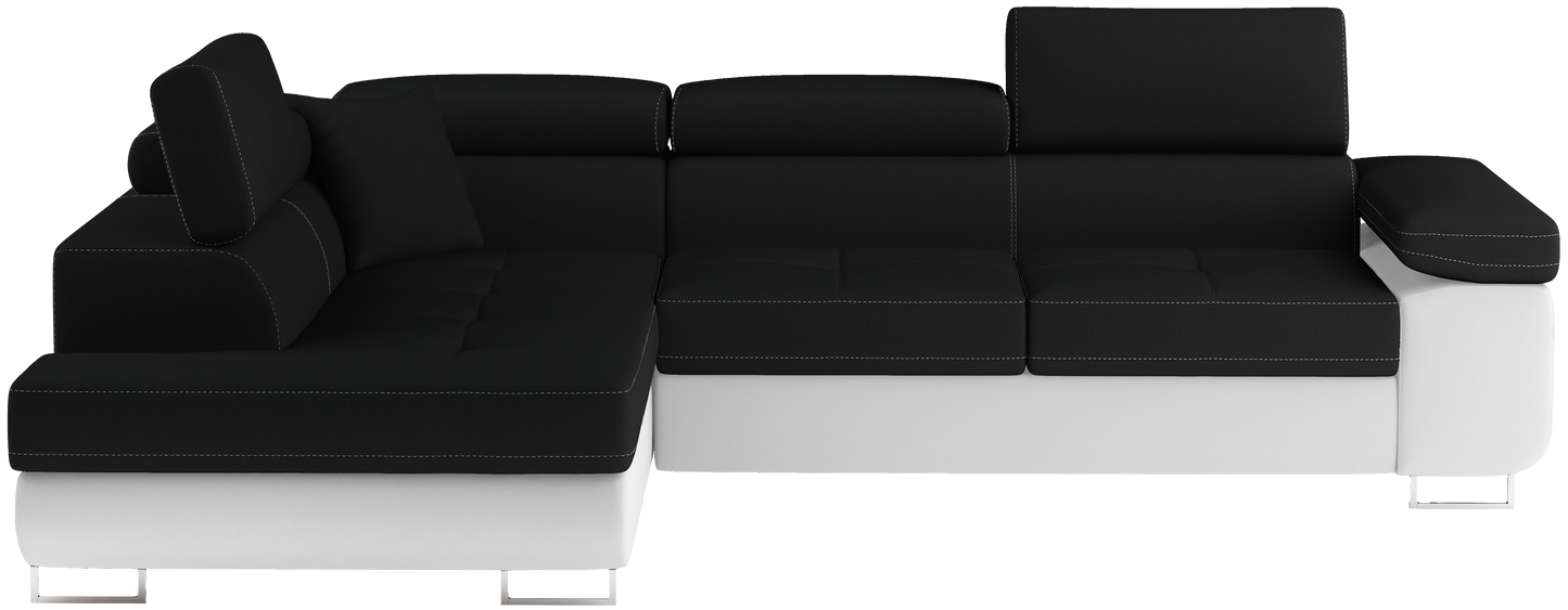 Narożnik Anton Sawana 14 czarny / Soft 17 biały – widok frontalny w układzie lewym.