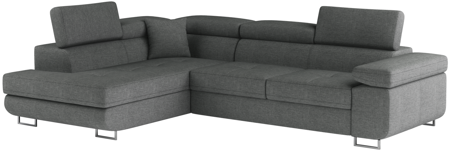 Narożnik Anton w kolorze Sawana 21 szary, układ lewy – widok z przodu pod kątem.