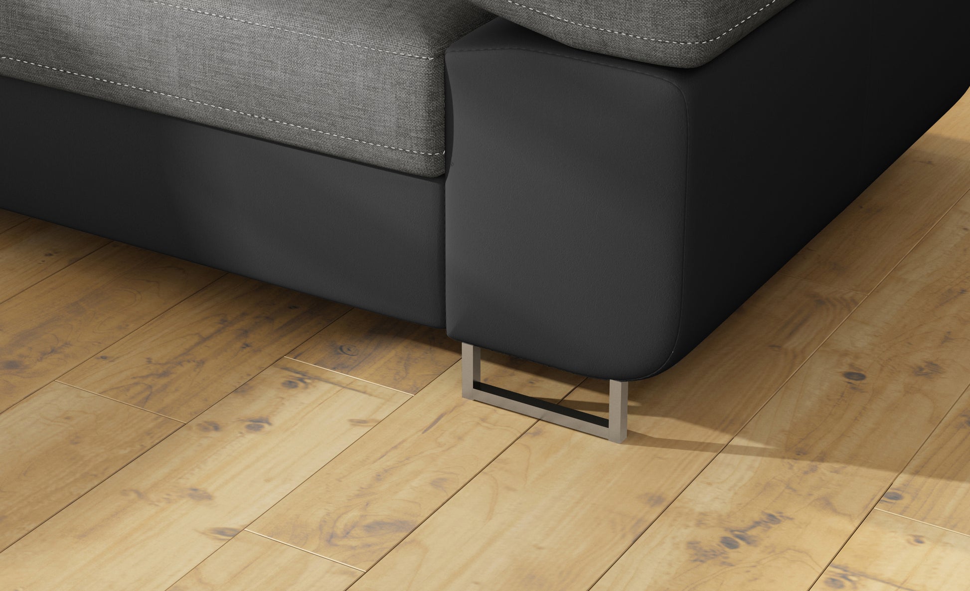 Detal metalowej nóżki narożnika Anton Sawana 21 szary / Soft 11 czarny.