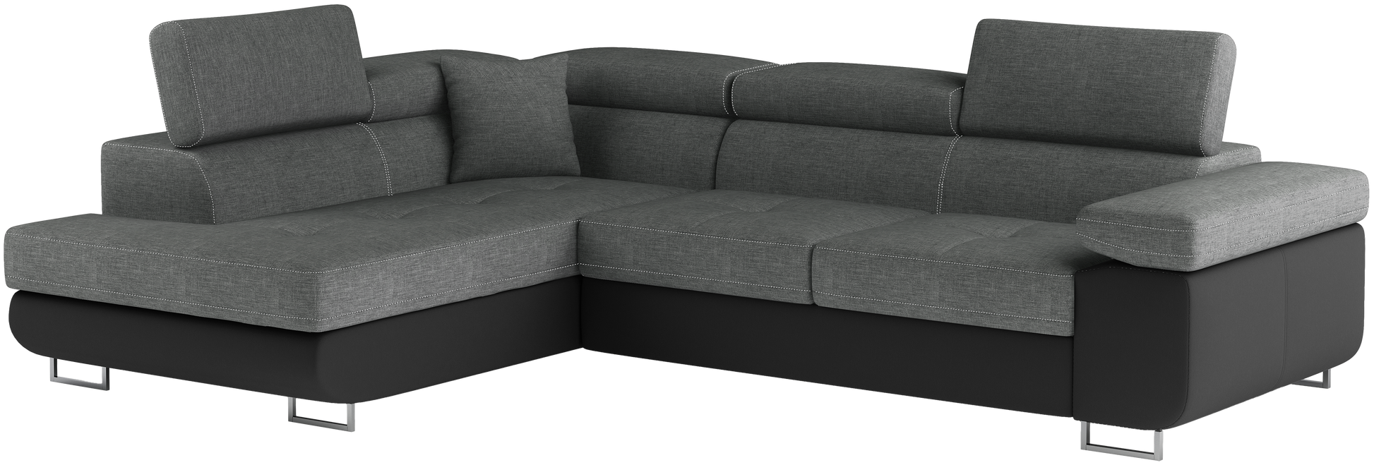 Narożnik Anton w kolorze Sawana 21 szary / Soft 11 czarny, układ lewy – widok z przodu pod kątem.