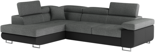 Narożnik Anton w kolorze Sawana 21 szary / Soft 11 czarny, układ lewy – widok z przodu pod kątem.