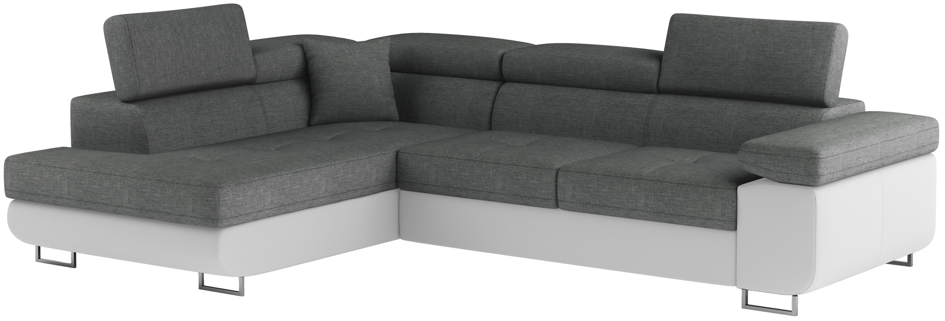 Narożnik Anton w kolorze Sawana 21 szary / Soft 17 biały, układ lewy – widok z przodu pod kątem.