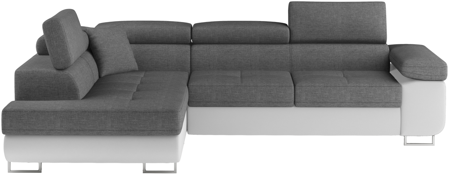 Narożnik Anton Sawana 21 szary / Soft 17 biały – widok frontalny w układzie lewym.