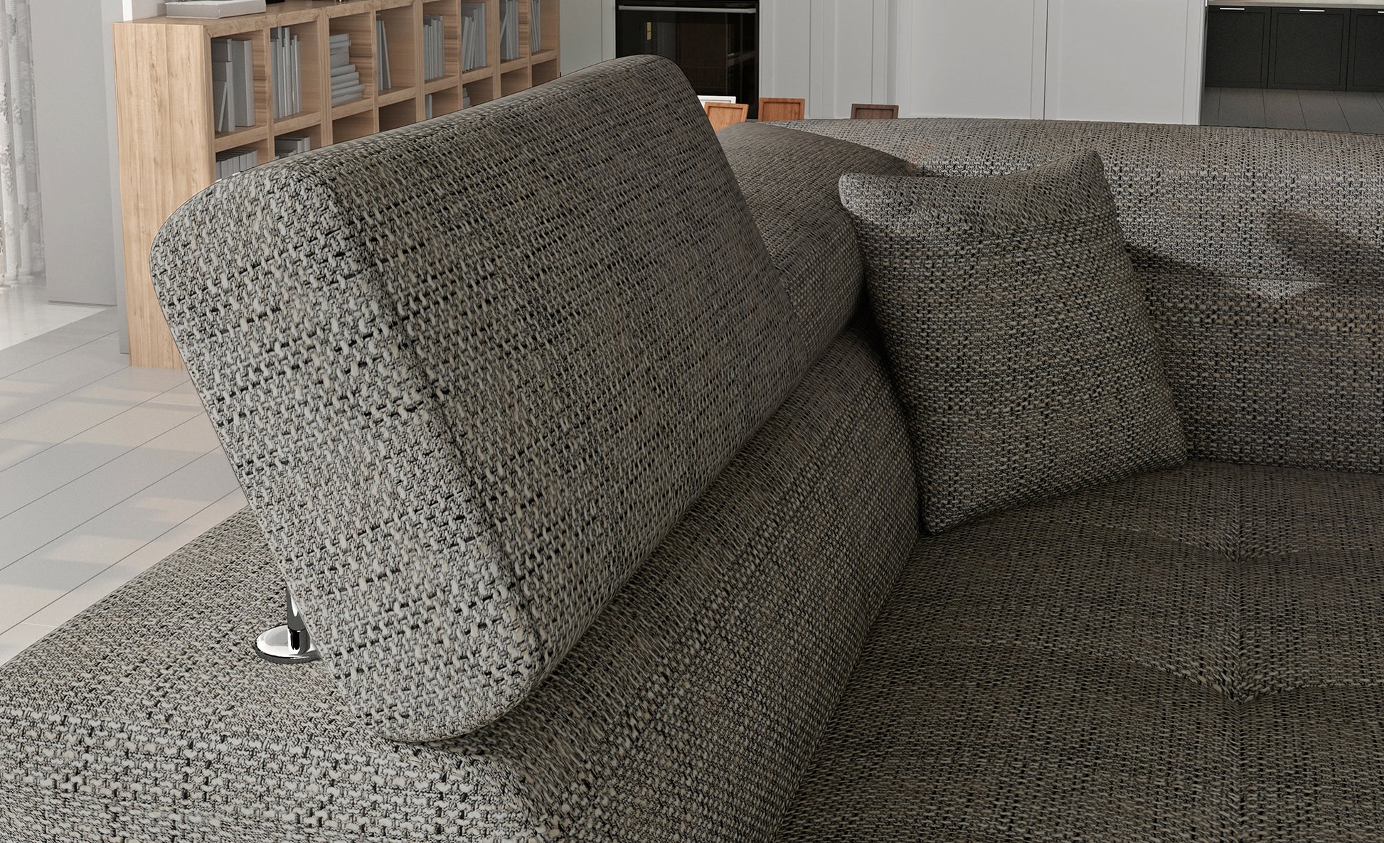 Zagłówek i poduszka narożnika Anton Berlin 01 czarny / Soft 11 czarny – detal wykończenia.