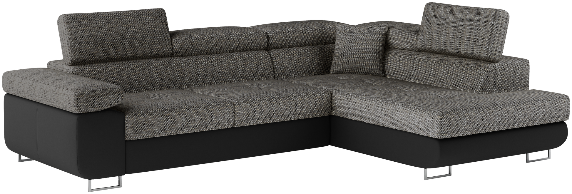 Narożnik Anton w kolorze Berlin 01 czarny / Soft 11 czarny, układ prawy – widok z przodu pod kątem.