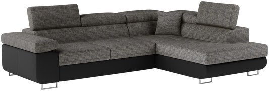 Narożnik Anton w kolorze Berlin 01 czarny / Soft 11 czarny, układ prawy – widok z przodu pod kątem.