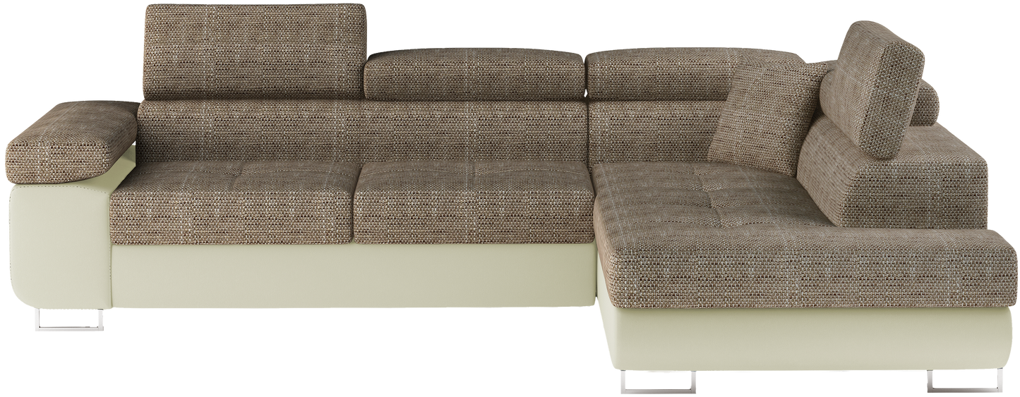 Narożnik Anton Berlin 03 ciemnobeżowy / Soft 33 beżowy – widok frontalny w układzie prawym.