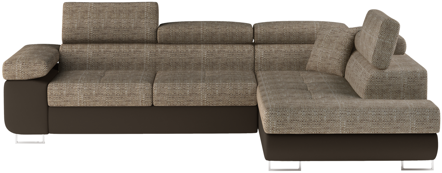 Narożnik Anton Berlin 03 ciemnobeżowy / Soft 66 brązowy – widok frontalny w układzie prawym.