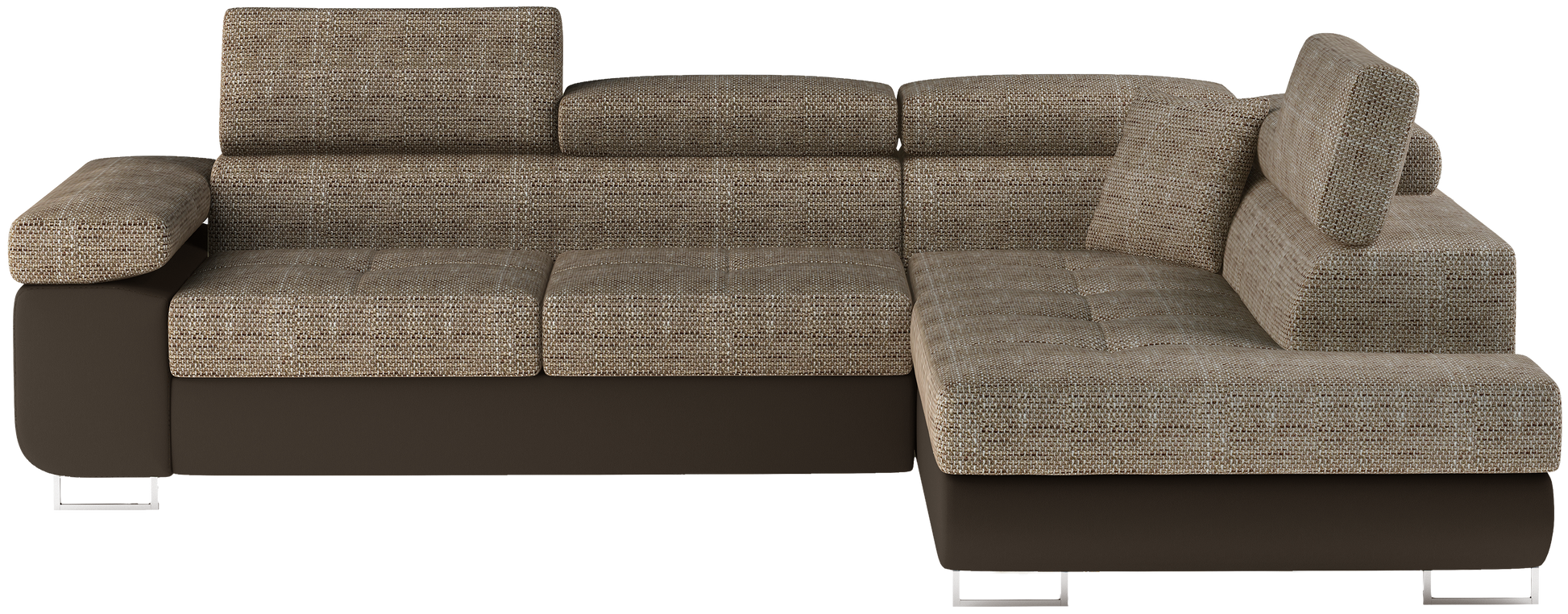 Narożnik Anton Berlin 03 ciemnobeżowy / Soft 66 brązowy – widok frontalny w układzie prawym.