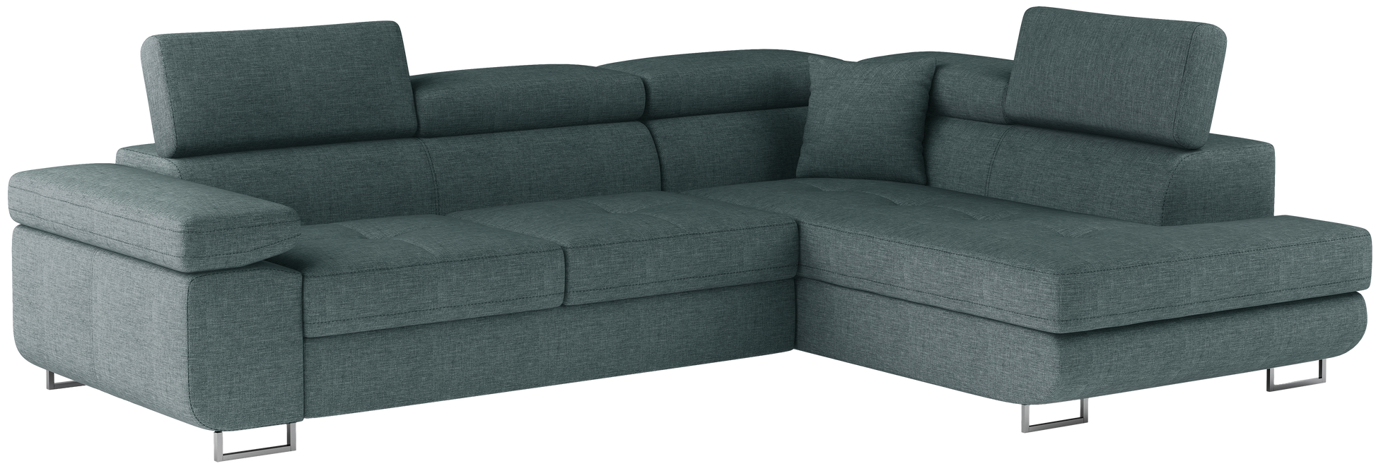 Narożnik Anton w kolorze Cover 70 niebieski, układ prawy – widok z przodu pod kątem.